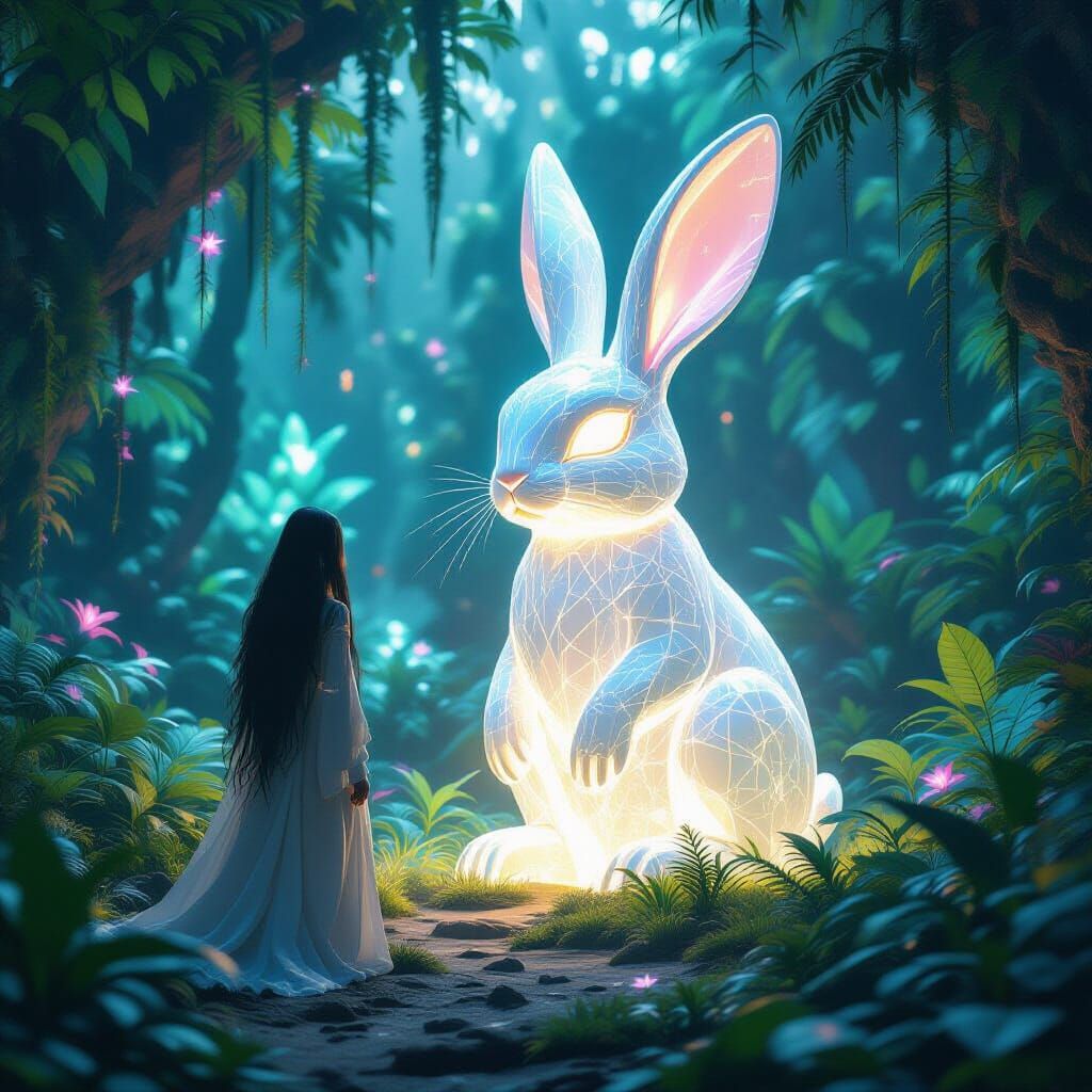 Alien Explorer Discovers Giant Crystalline Rabbit Statue