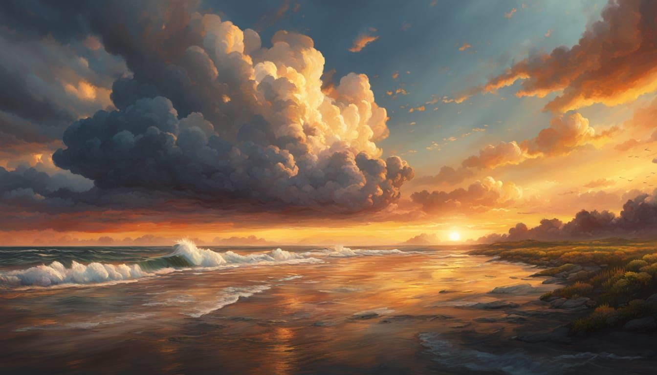 Golden Horizon Landscape Painting in 8K