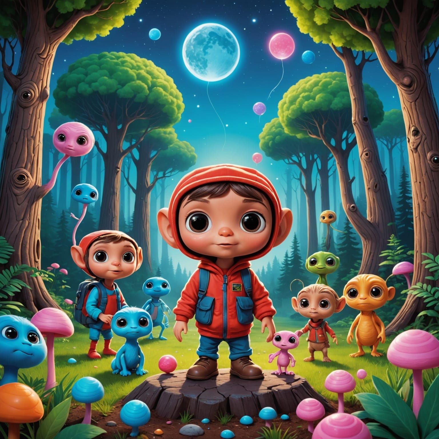 Adorable E.T. Poster in Kawaii 3D Animation Style