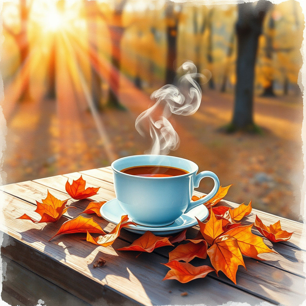 Watercolor Tea Cup in Autumnal Light