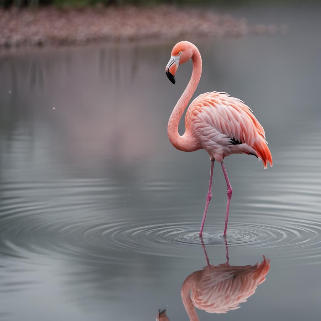 Pink Flamingo Reflection in Macro Photography
