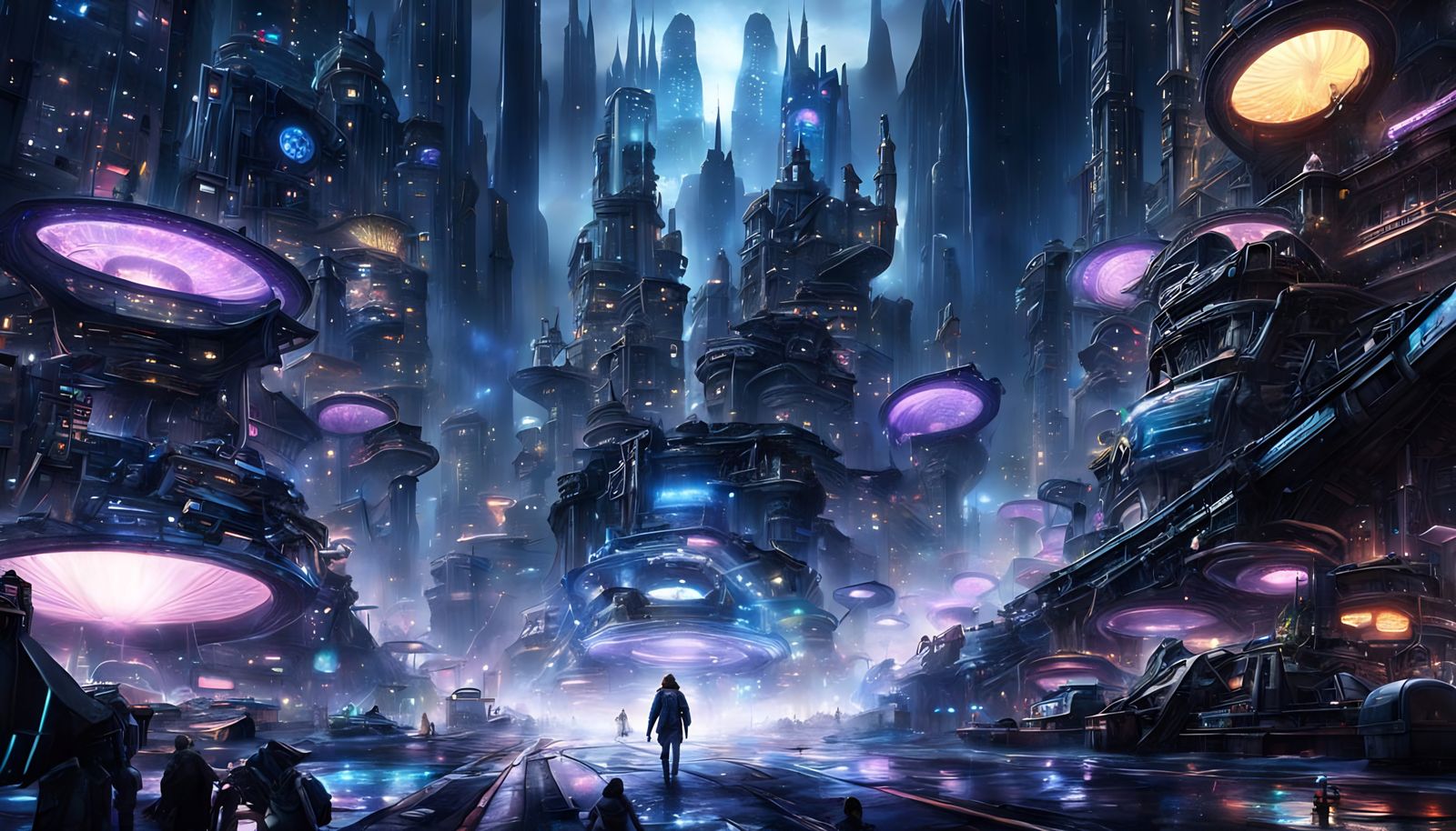 Cosmic Metropolis in Futuristic Landscape