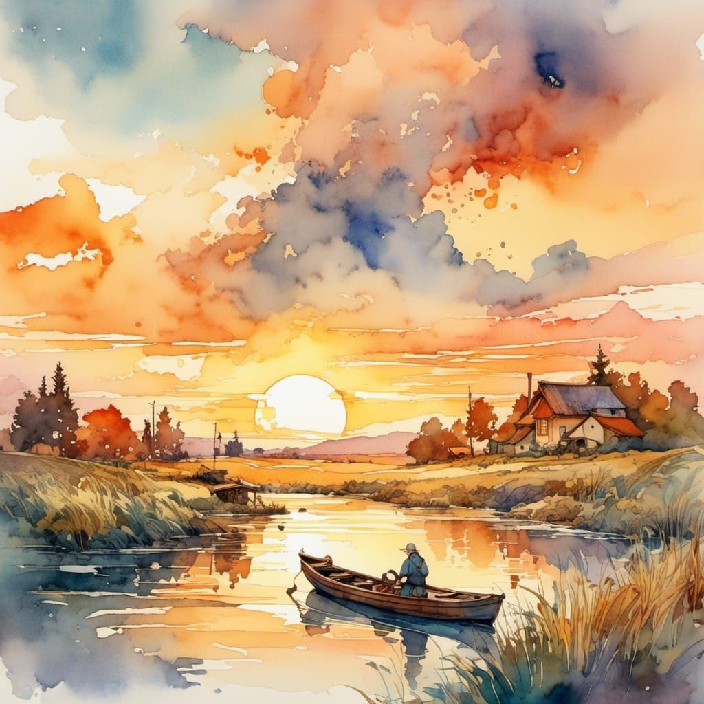 Bote de remos en rio al amanecer