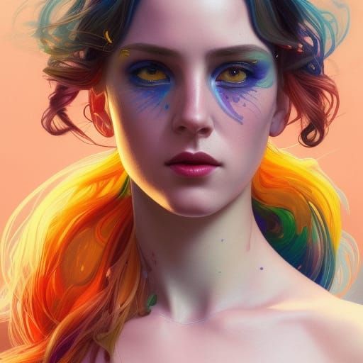 Rainbow Woman Portrait in Hyperdetailed Style