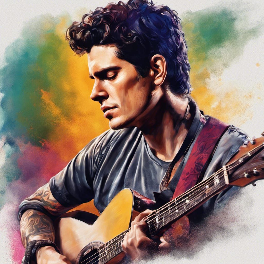 John Mayer Guitar Portrait in Hyperrealistic Style