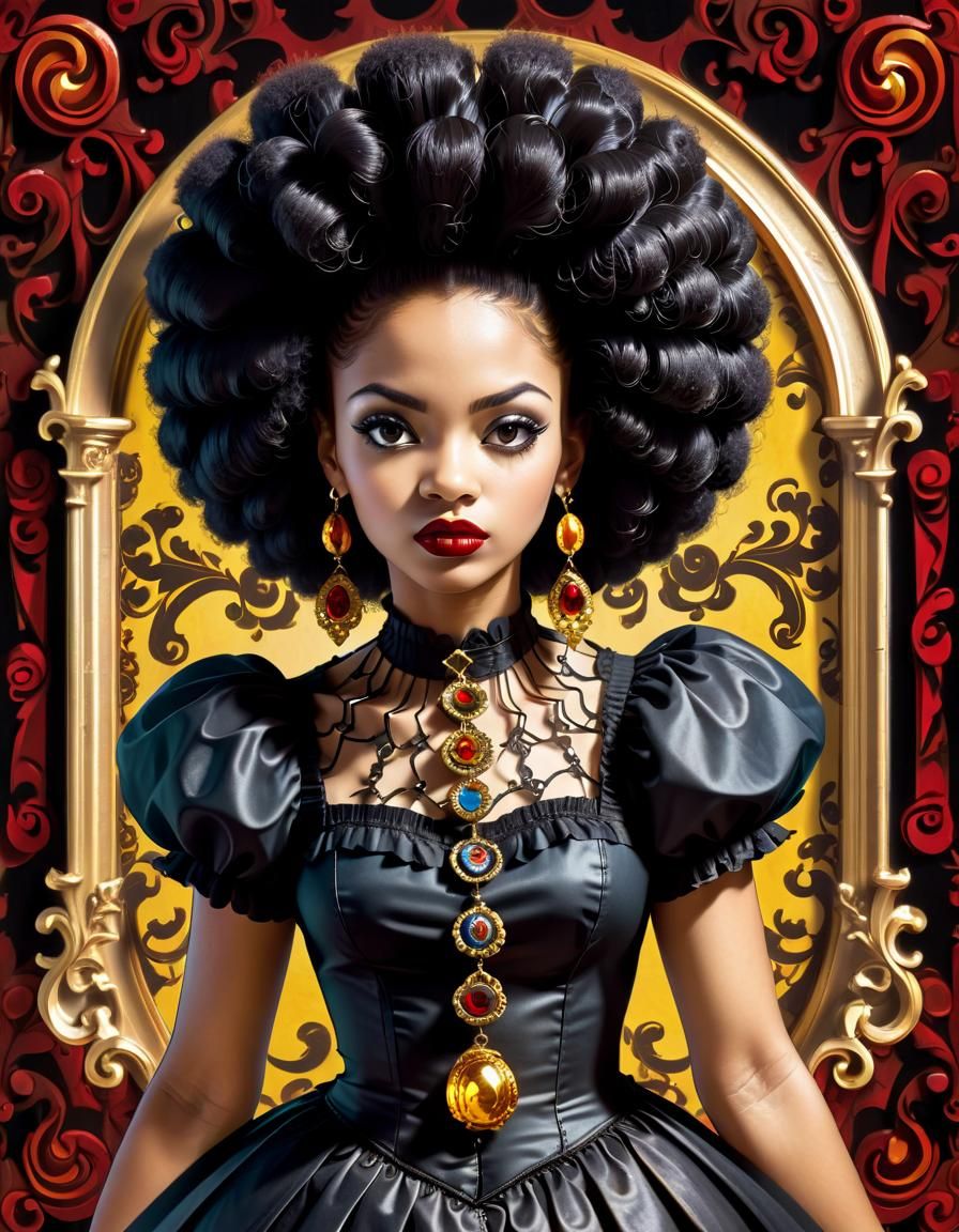 Gothic Afro Latina Woman in Baroque Pin-Up Style