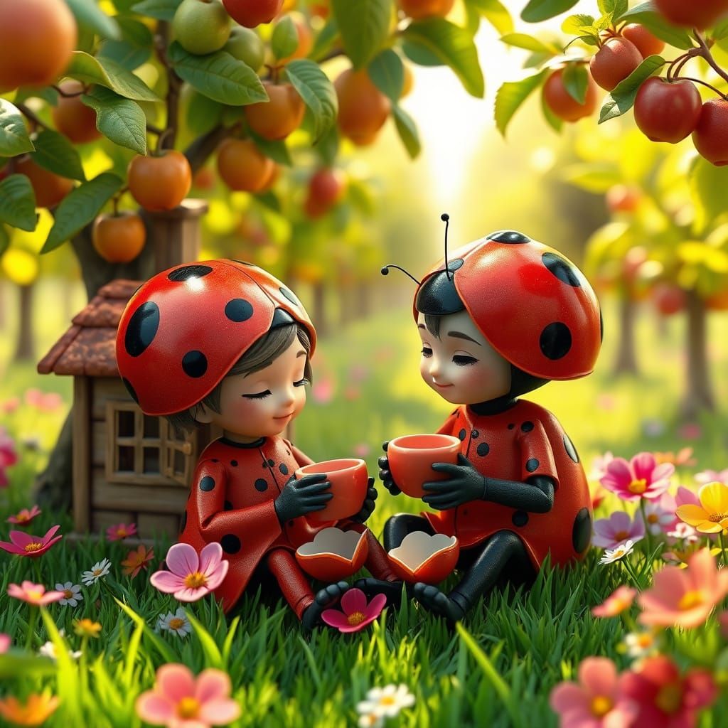 Mother and Father Ladybug Share a Tranquil Afternoon in a Vi...