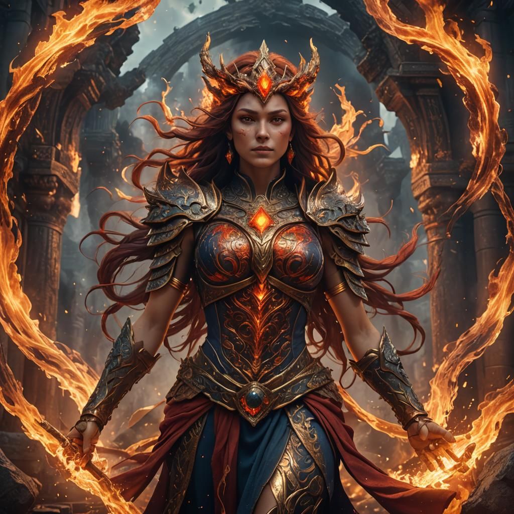 Goddess of Fire: Detailed Fantasy Concept Art