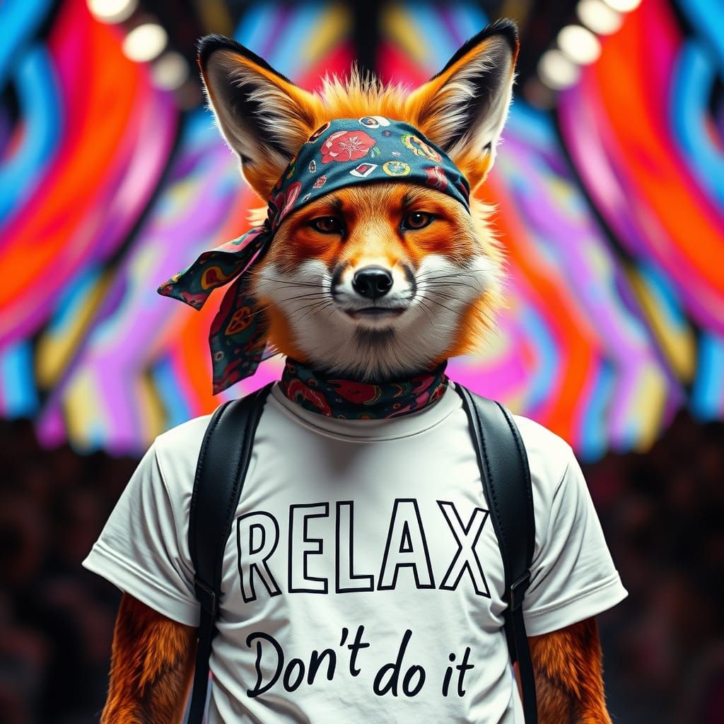Fox in Bandana and T-shirt in Pop Art Style