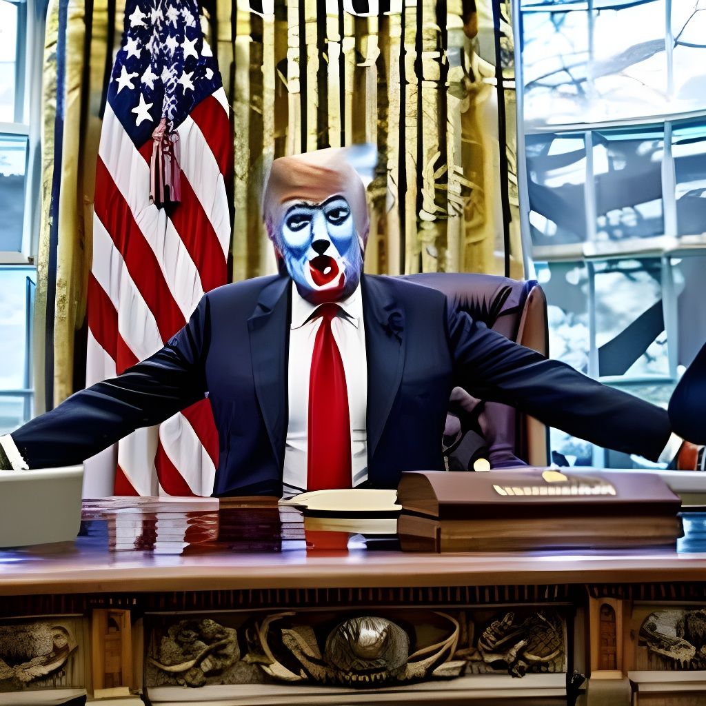 Donald Trump Clown Working in Oval Office