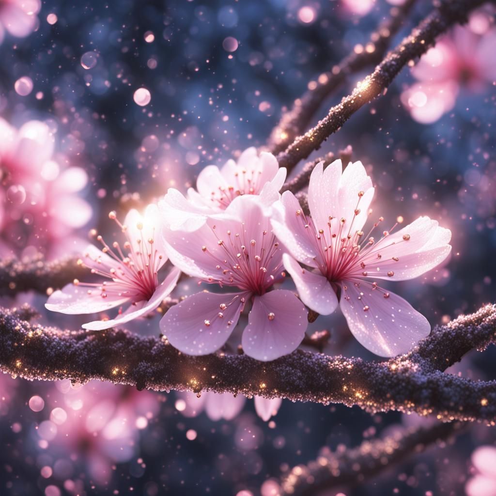 Sakura Flower Close-Up: Fantasy Forest Illustration