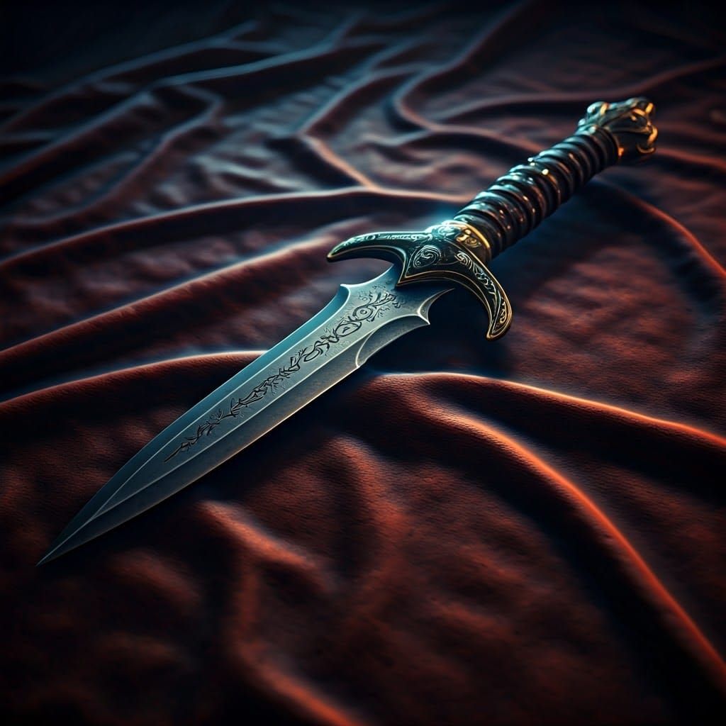 Ornate Dark Stiletto Dagger on Gothic Altar