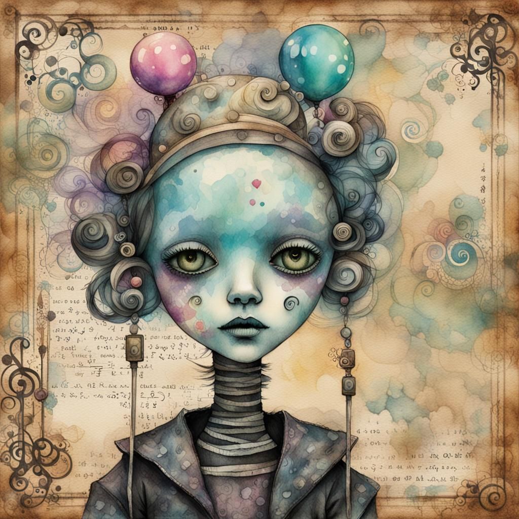 Kawaii Cyborg Birthday Mail Art in Watercolor