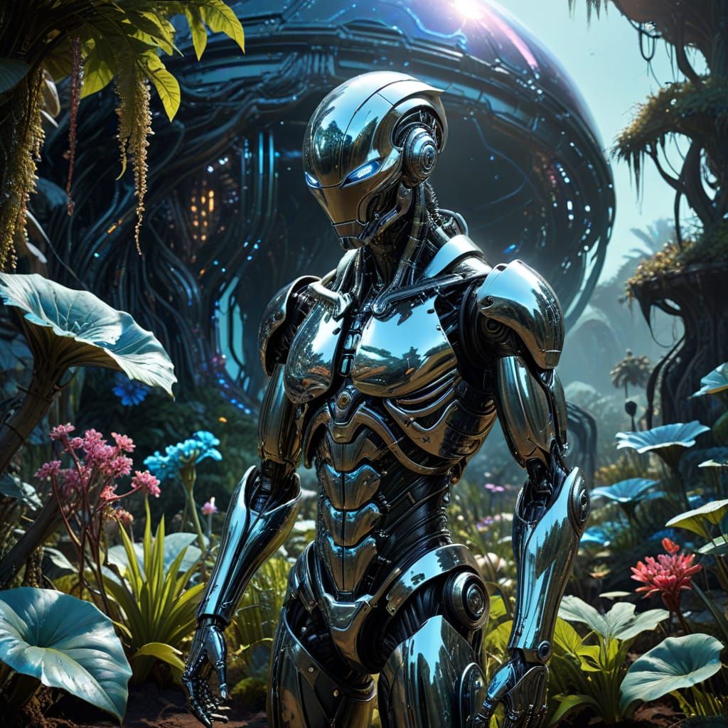 Cybernetic Gardener on a Distant Planet in Biomechanical Sty...