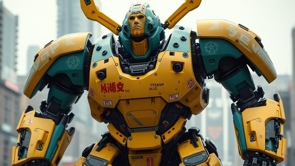 Mega-Samurai in Cyberpunk Cityscape