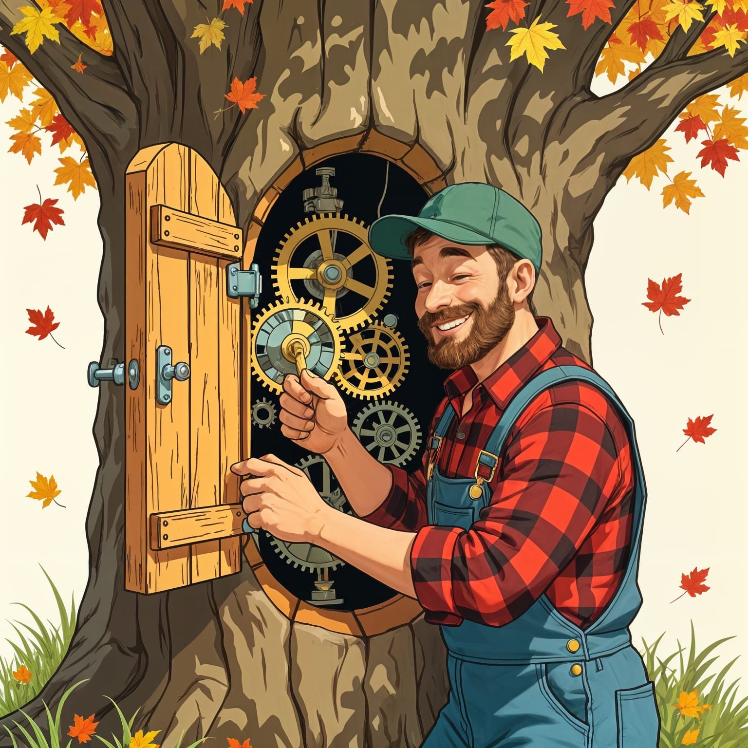 Repair Man Changes Tree From Summer to Fall