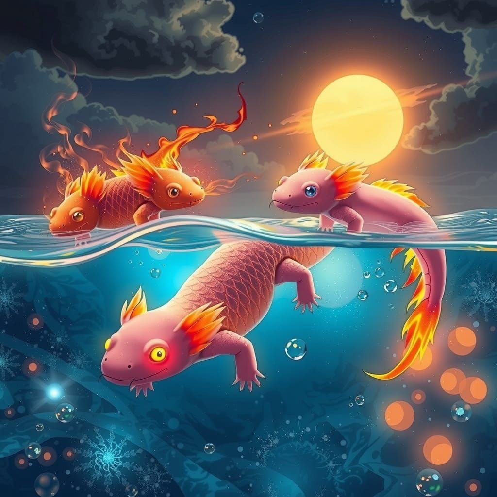 Axolotls in a Surreal Dreamscape: Digital Art