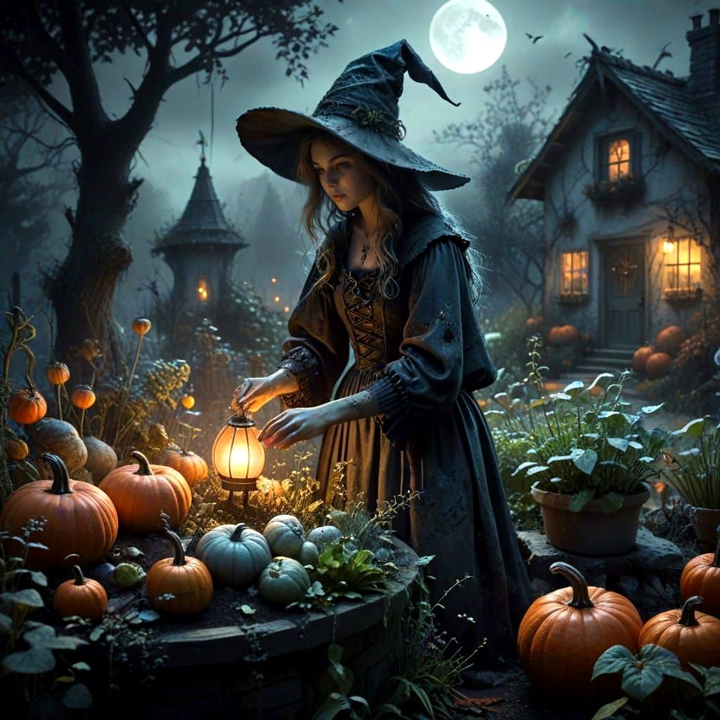 Young Witch in Magical Herb Garden Concept Art