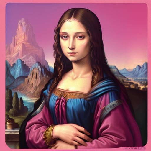 Mona Lisa with Synthwave Neon Retro Aesthetic