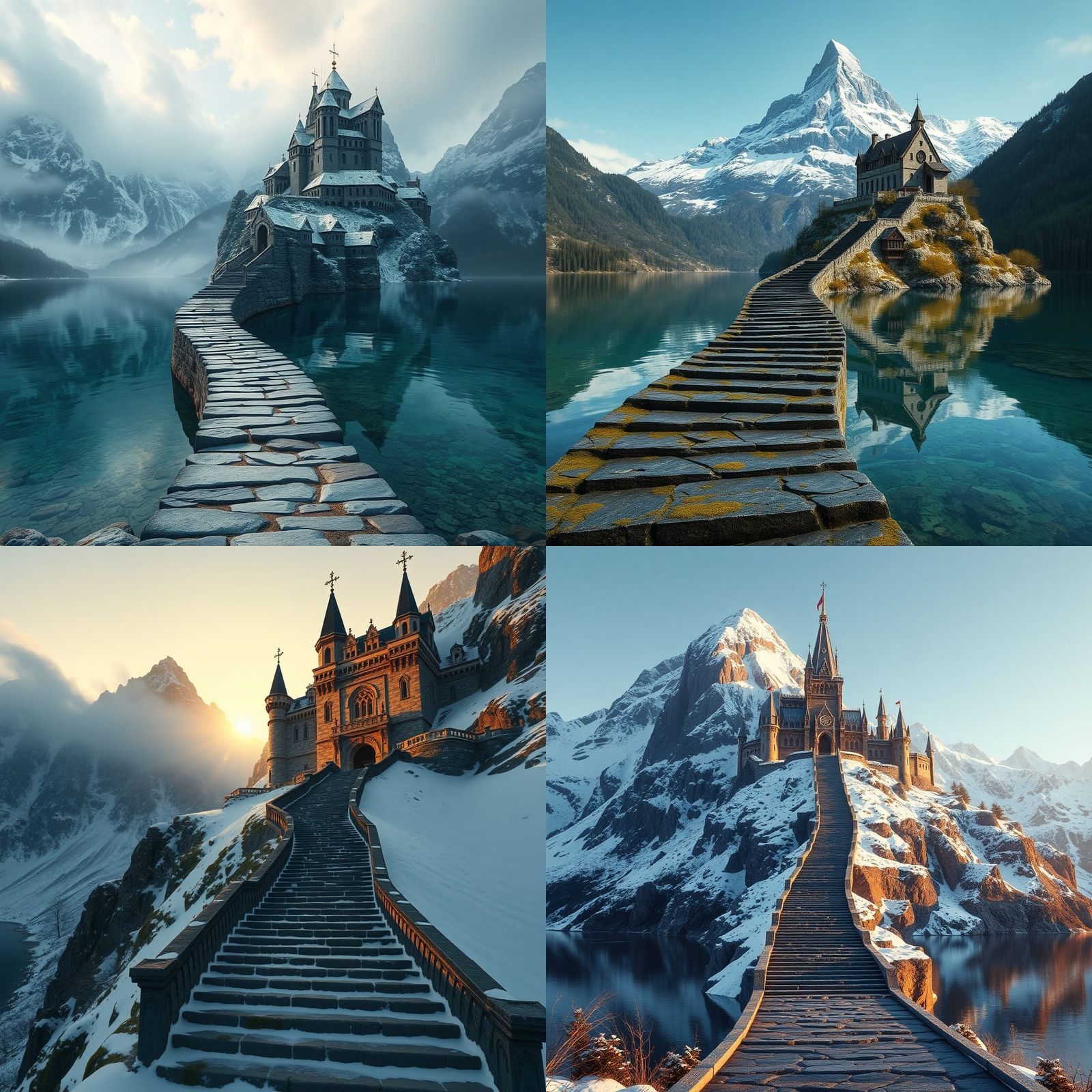 Mountain Castle with Stone Staircase: Fantasy Concept Art