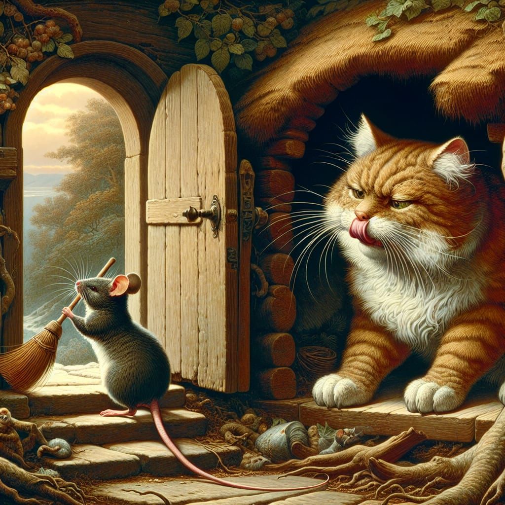 Romantic Mouse Confronts Cunning Feline in 3D Renaissance-St...