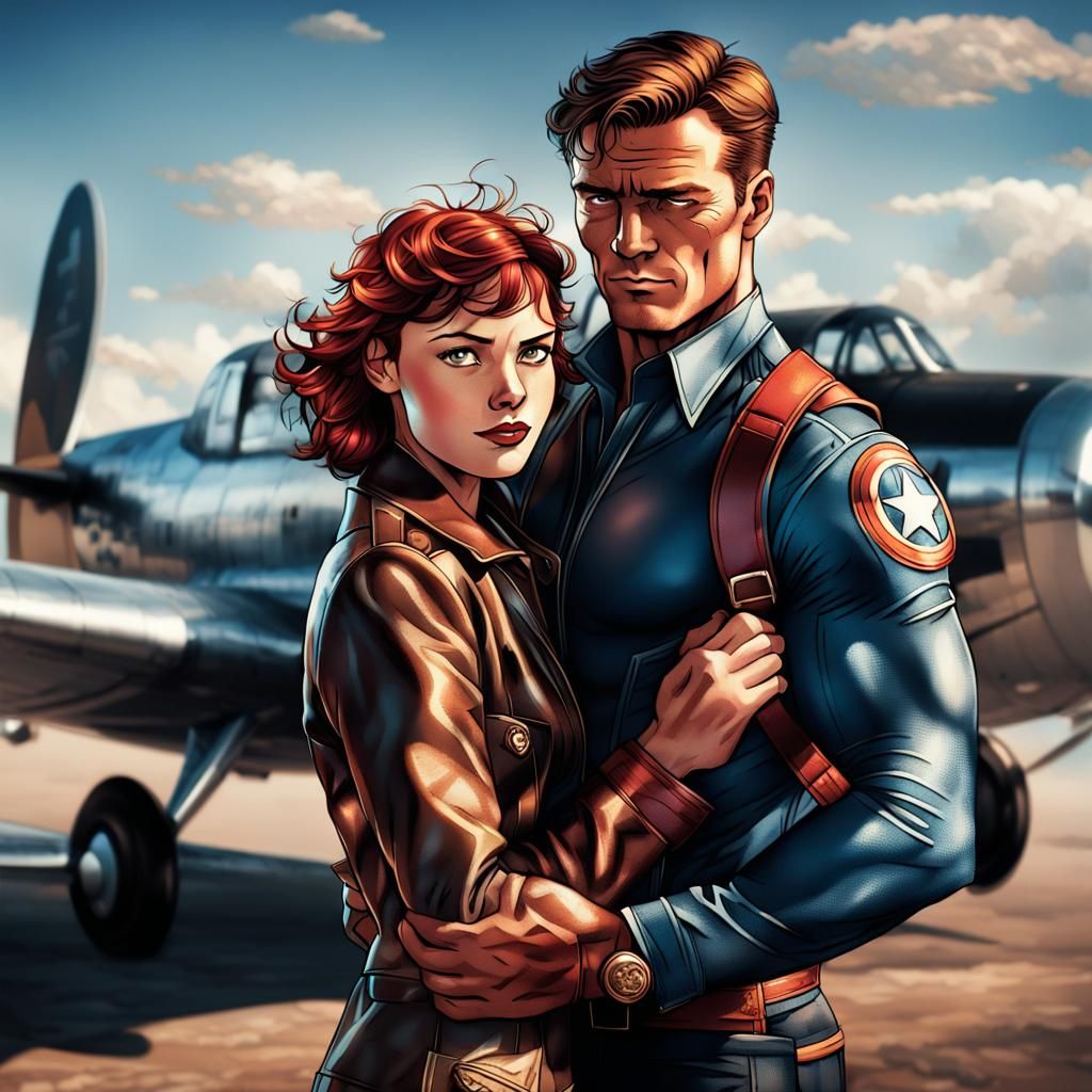 Superhero Embrace in Comic Book Art Style