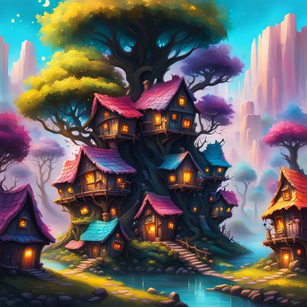 Glowing Fairy Village Graffiti Art