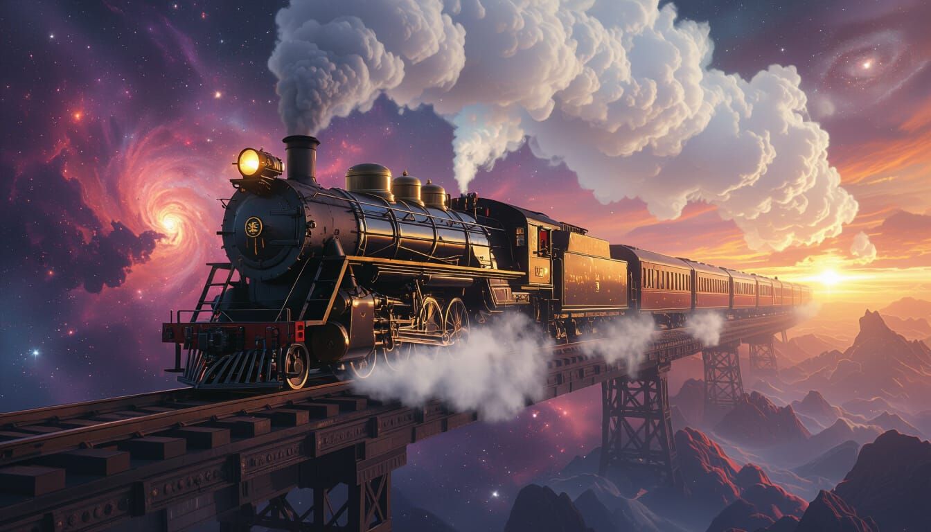 Steam Train Soaring Through Star Clusters