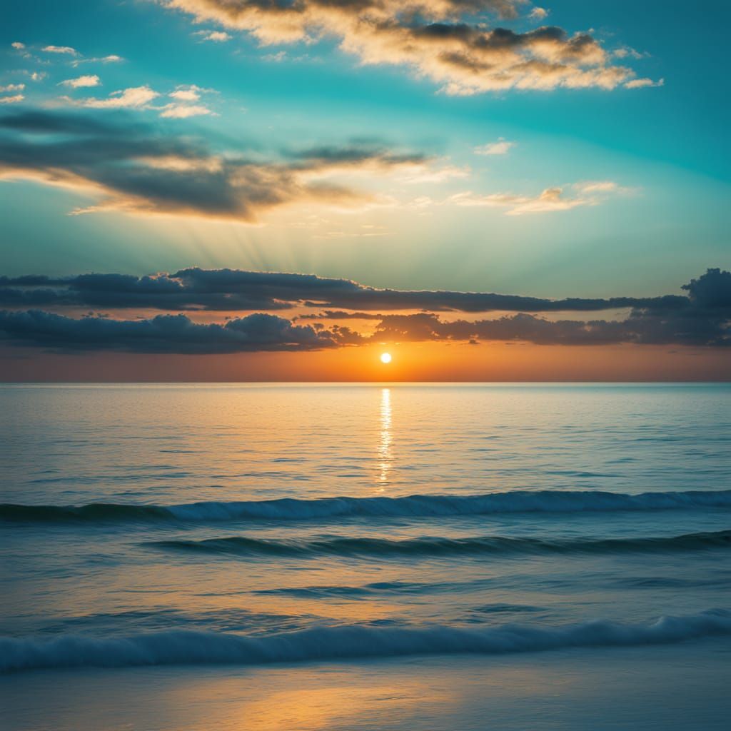 Turquoise Seascape with Golden Glow