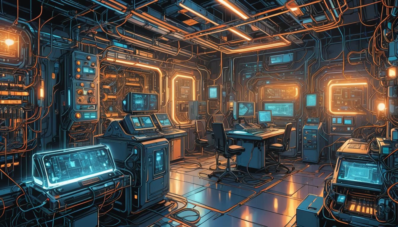 Futuristic Lab with Quantum Computer in Comic Book Style
