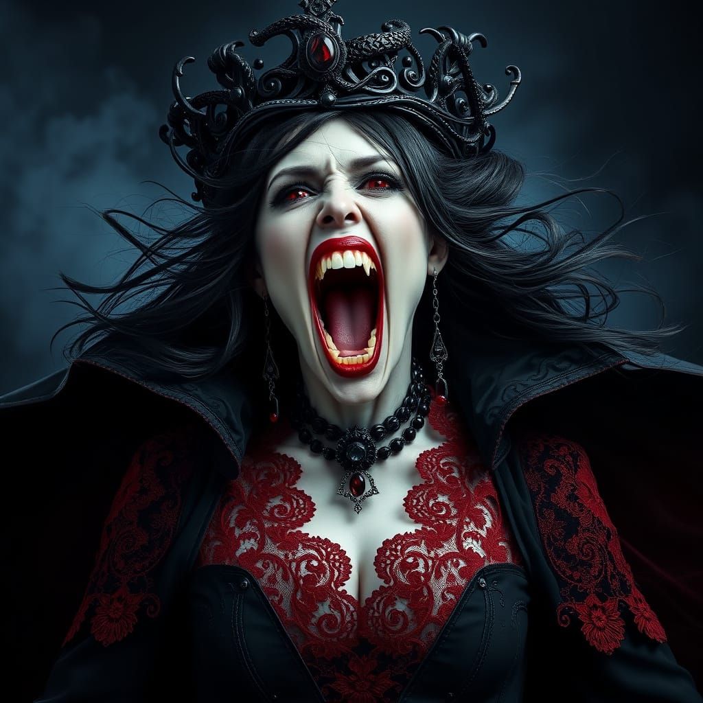 Gothic Vampire Queen Unleashes Fury in Dark, Moody Portrait