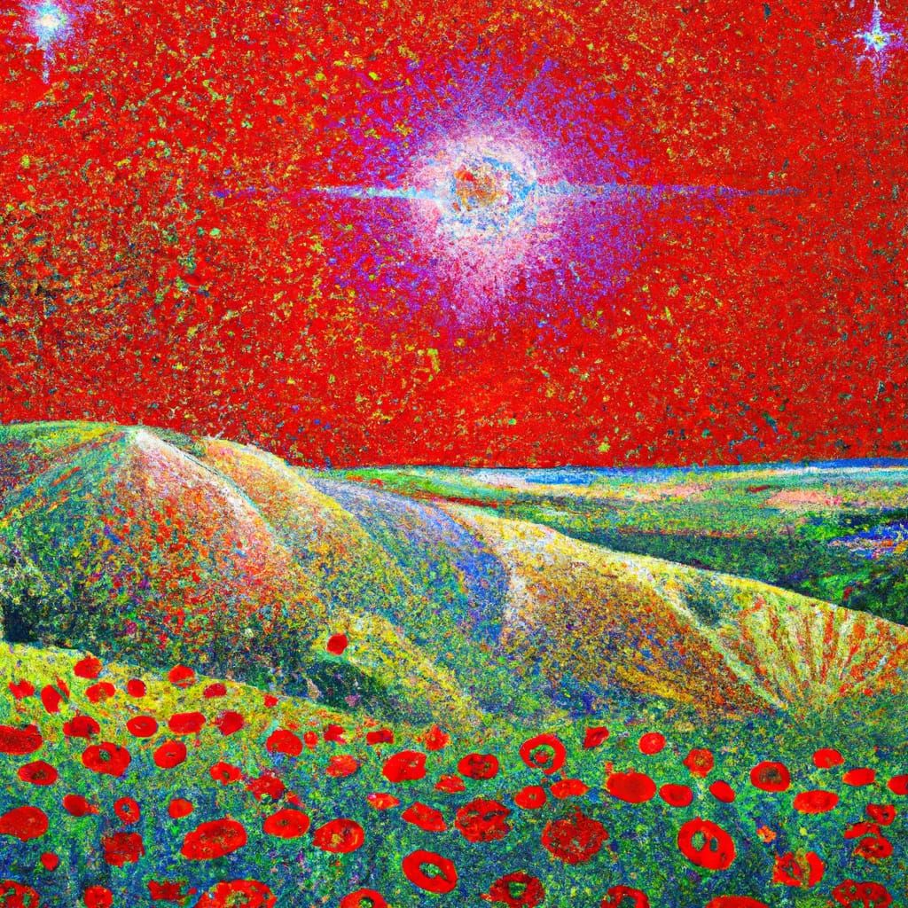 Surrealistic Landscape in Impressionistic Style with Galaxy...