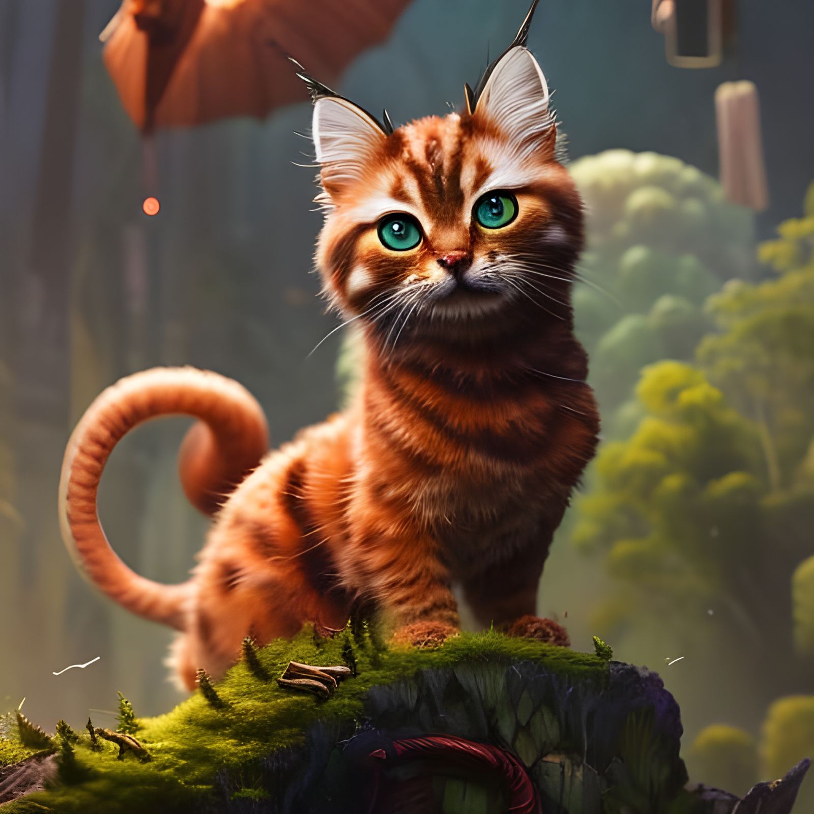 Fluffy Kitten in Cafe: Hyperrealistic 3D Digital Art