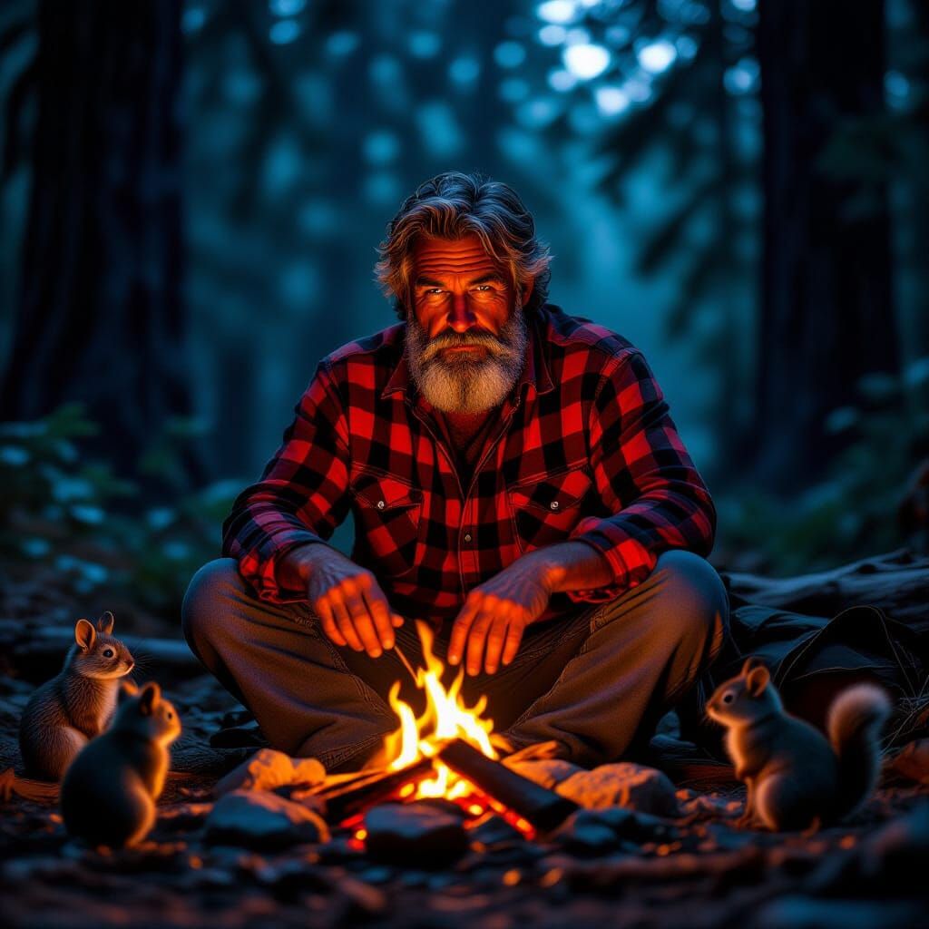 Drifter Shares Stories in Redwood Forest at Night