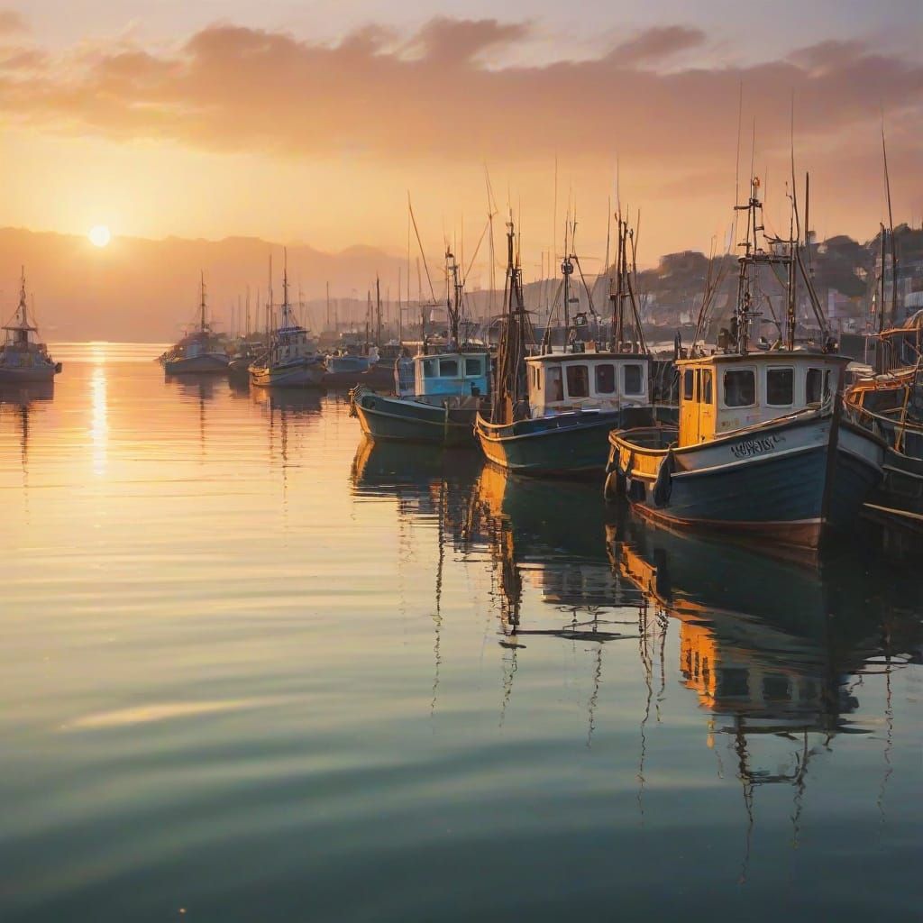 Fishing Boats Return: Abstract Coastal Sunrise