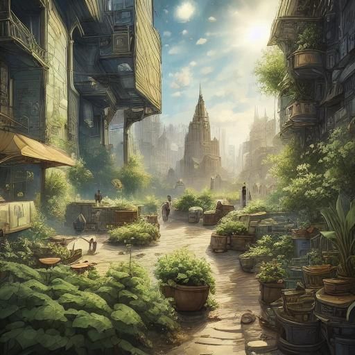 Urban Garden Oases in Futuristic City