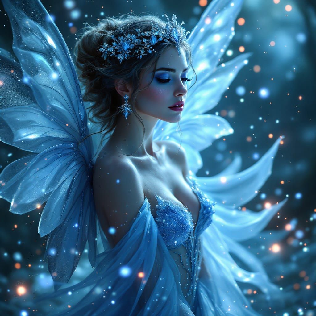 Ethereal Fairy Queen with Luminescent Particle Cascade
