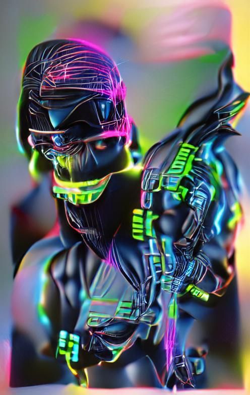 Jet Black Cyber Ninja in Neon Hyperrealism
