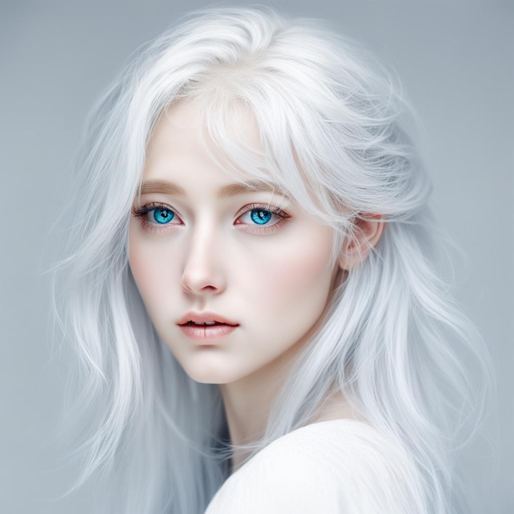 Portrait of an Innocent Girl with White Hair