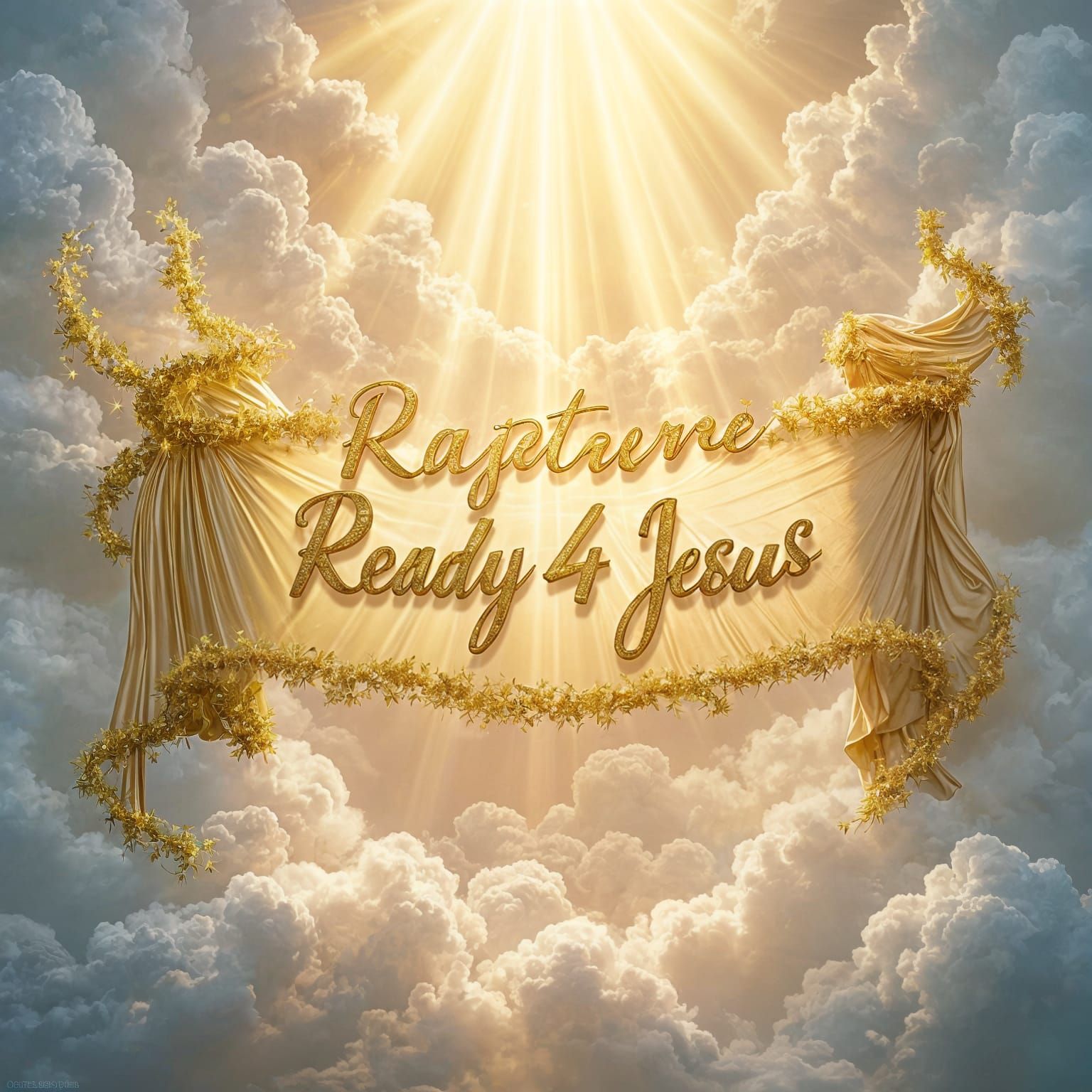 Golden Heavenly Banner with Rapture Ready 4 Jesus