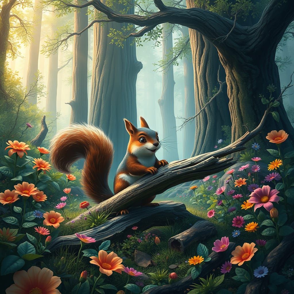 Woodchuck Chucking Wood in Whimsical Matte Painting