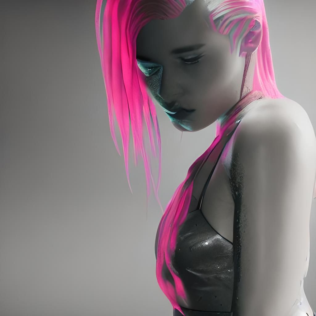 Cyberpunk Woman in Dystopian City with Hologram Effect