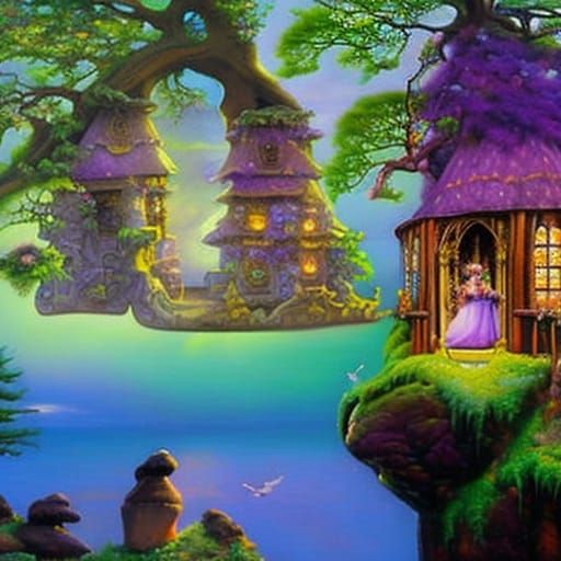 Gnome Wedding in Treehouse: Ethereal Oil Painting