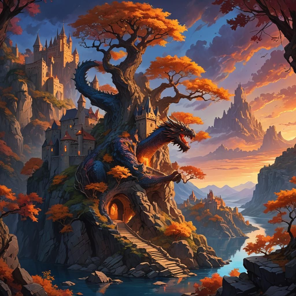 Dragon Cave Tree Fantasy Art in Unreal Engine 5