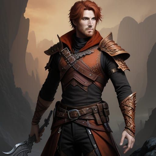 Regal Warrior in Deep Fantasy Landscape