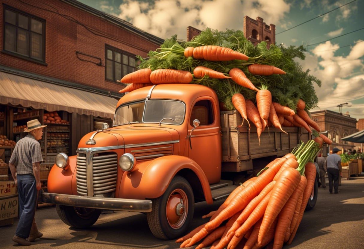 Vintage Truck with Giant Carrot at Town Market
