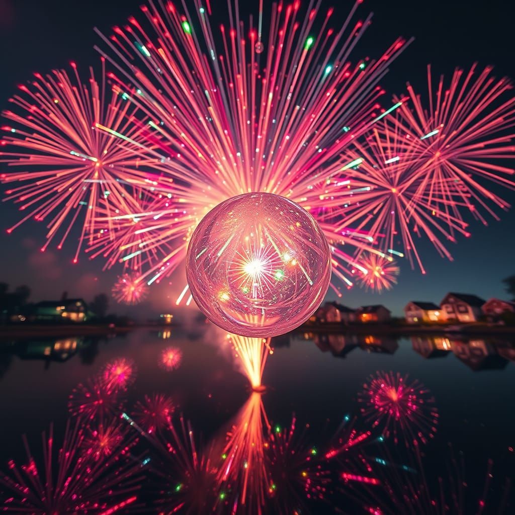 Glass Orb Fireworks Over Mirror Lake