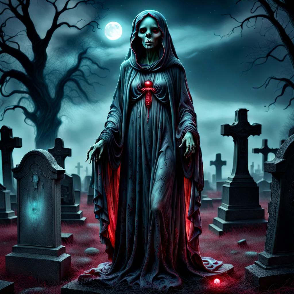 Bioluminescent Ghostly Wraith in Haunted Graveyard