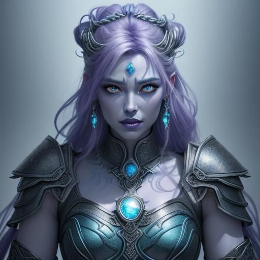 Ice-Demon Queen with Silver Skin and Celtic Runes