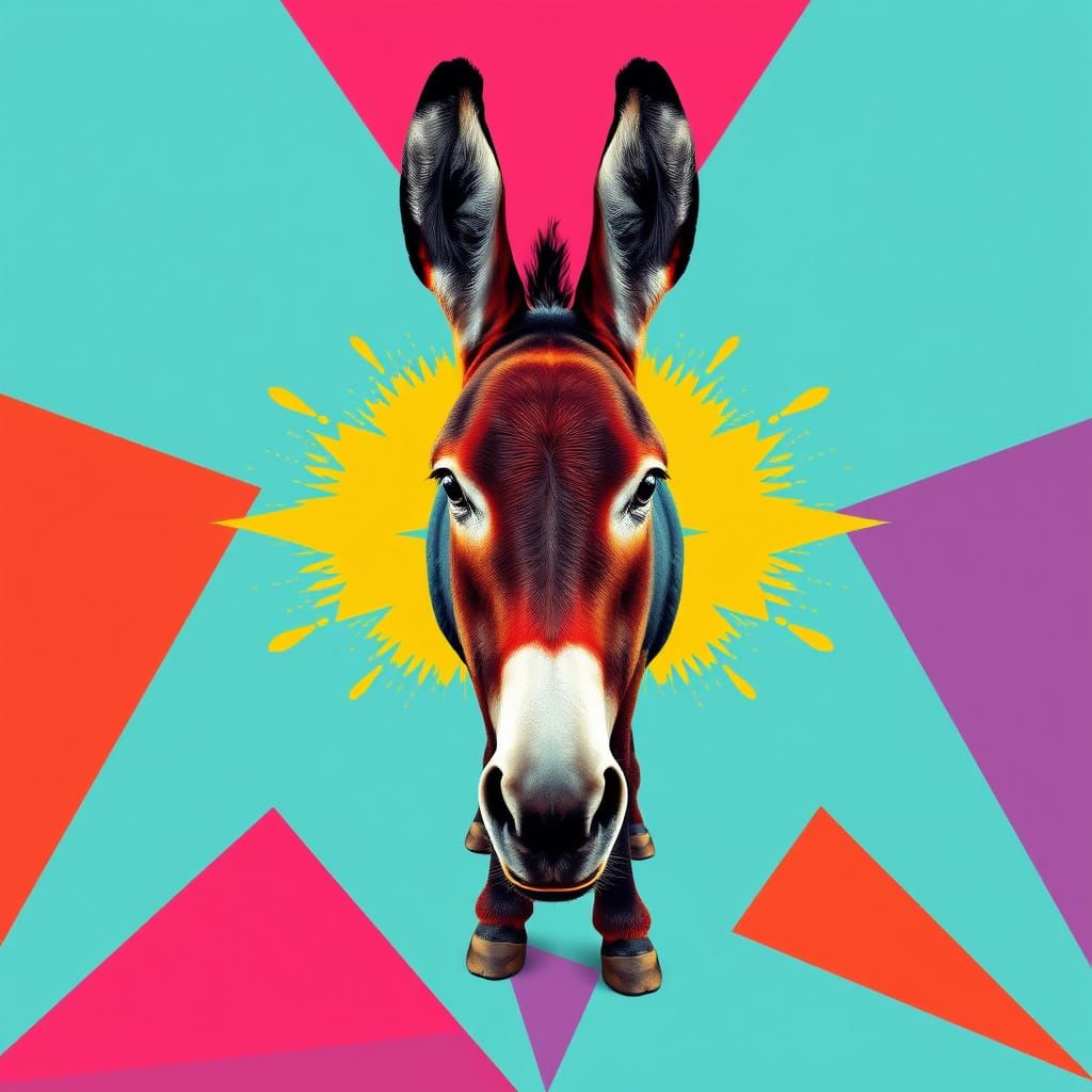 Vibrant Donkey in Bauhaus-Inspired Pop Art Style